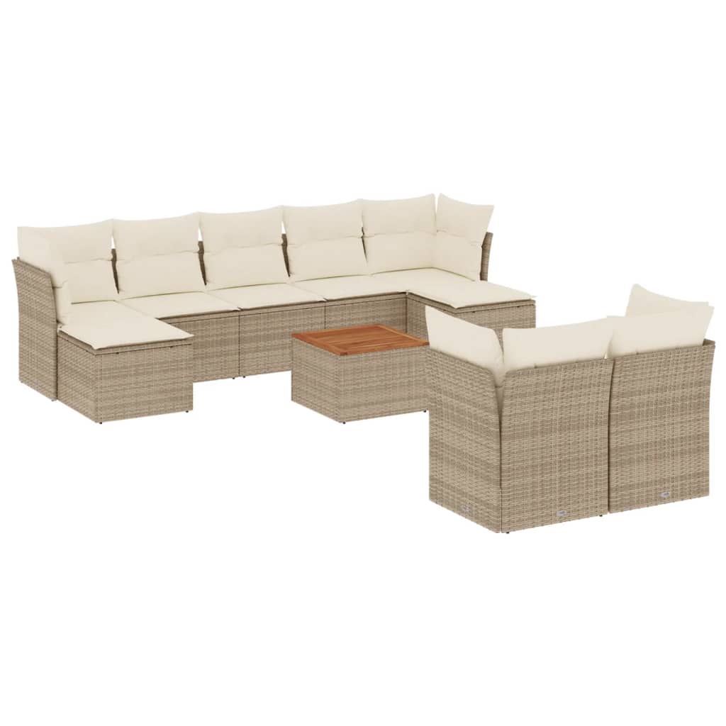 Set Divano da Giardino 10 pz con Cuscini Beige in Polyrattan