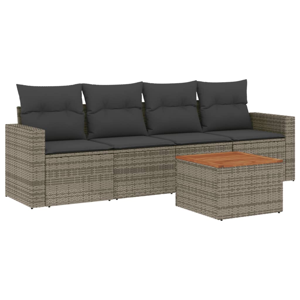 Set Divano da Giardino 5 pz con Cuscini Grigio in Polyrattan