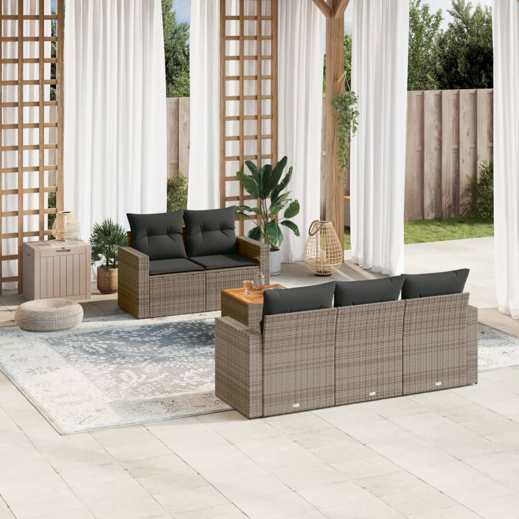 Set Divano da Giardino 6 pz con Cuscini Grigio in Polyrattan