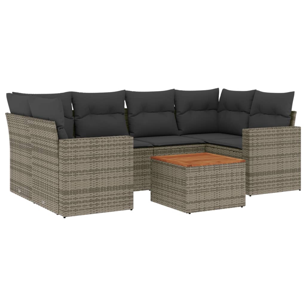 Set Divani da Giardino 7 pz con Cuscini Grigio in Polyrattan