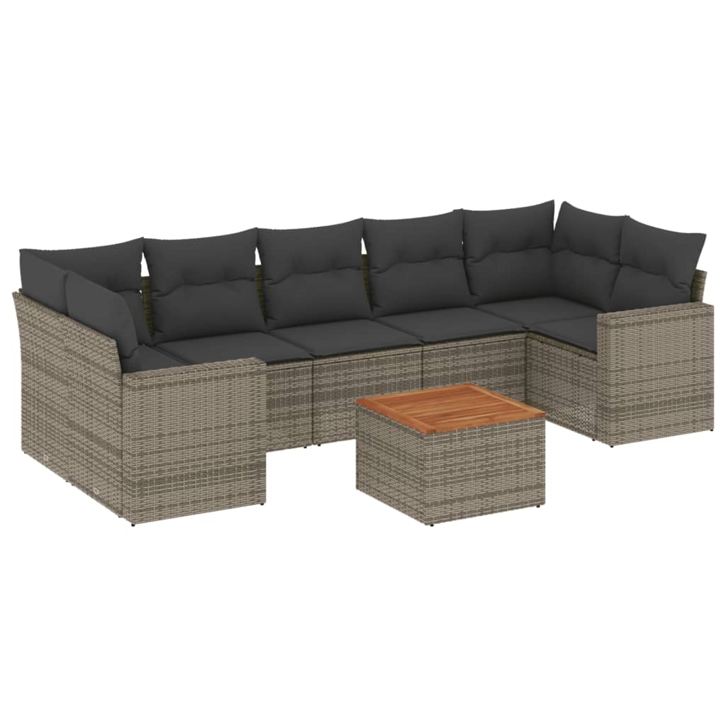 Set Divano da Giardino 8 pz con Cuscini Grigio in Polyrattan