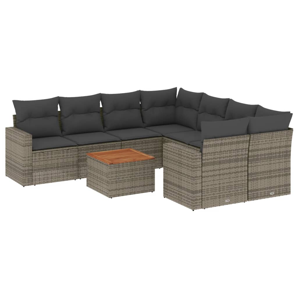 Set Divano da Giardino 9 pz con Cuscini Grigio in Polyrattan