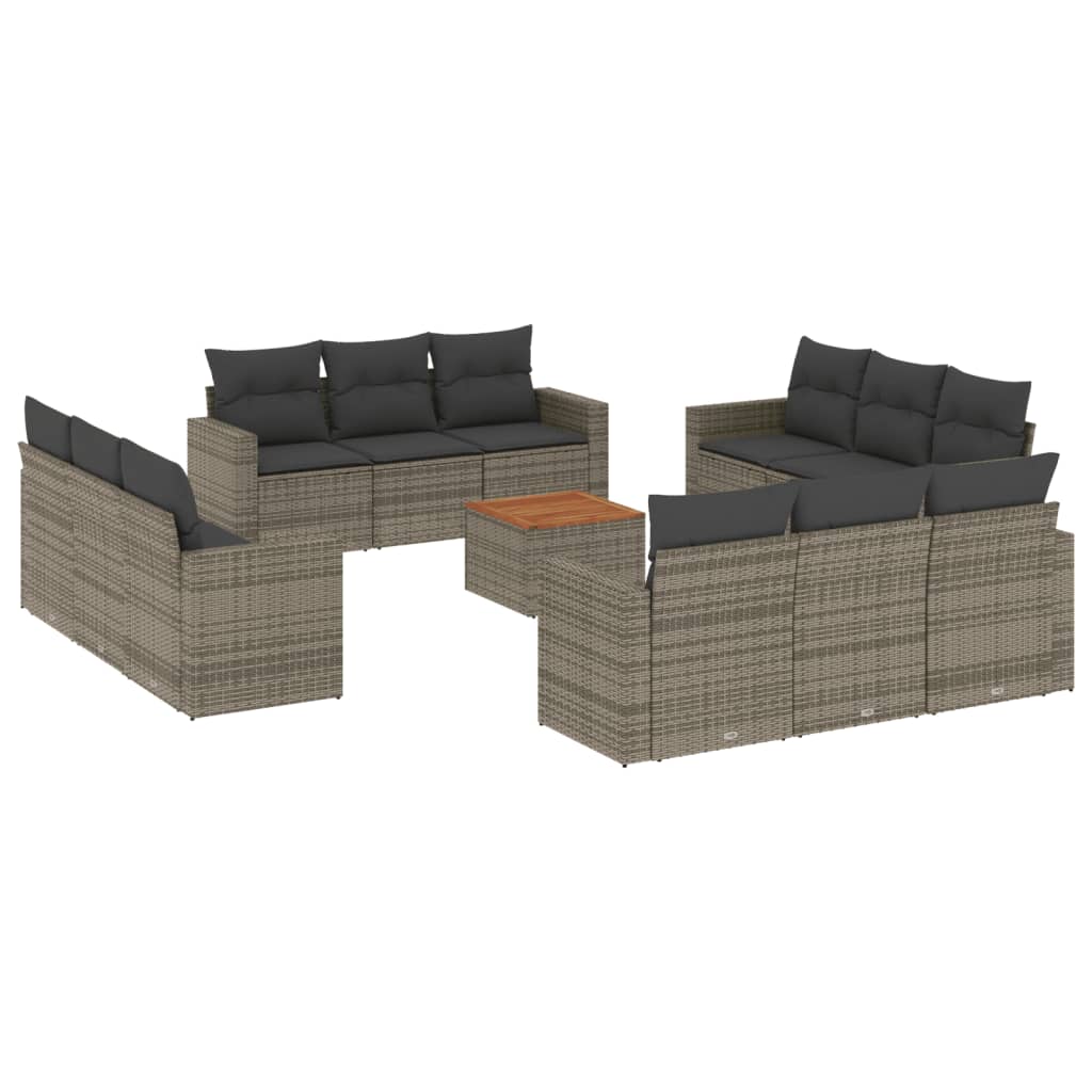 Set Divani da Giardino 13 pz con Cuscini Grigio in Polyrattan