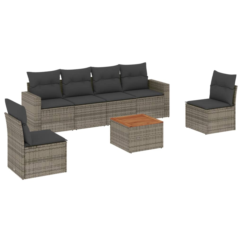 Set Divani da Giardino 7 pz con Cuscini Grigio in Polyrattan