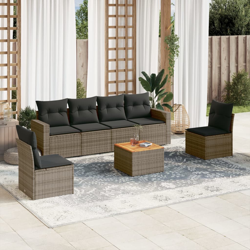 Set Divani da Giardino 7 pz con Cuscini Grigio in Polyrattan