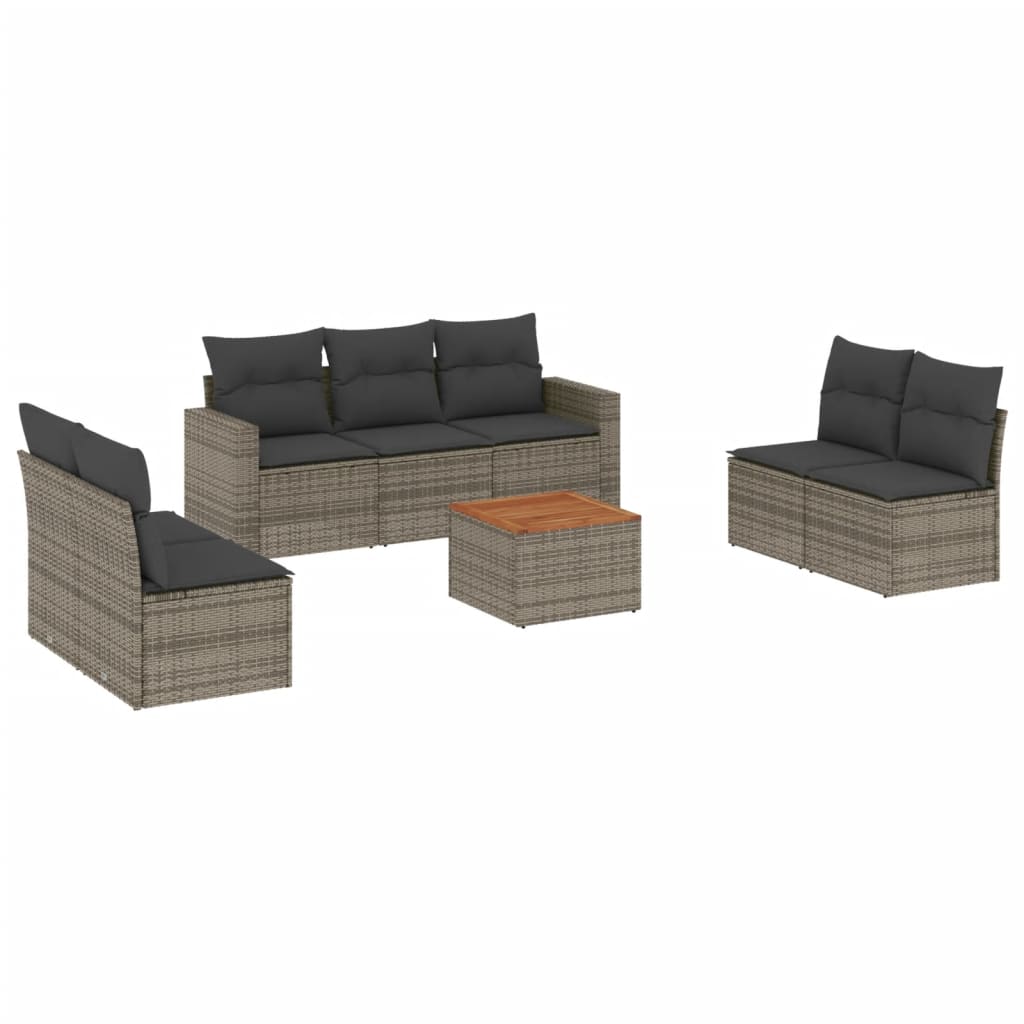 Set Divano da Giardino 8 pz con Cuscini Grigio in Polyrattan