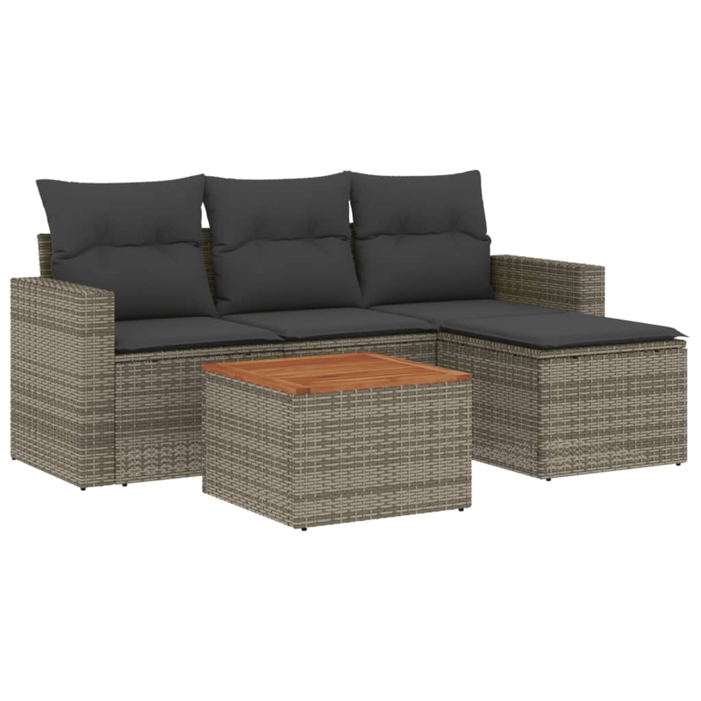 Set Divano da Giardino 5 pz con Cuscini Grigio in Polyrattan