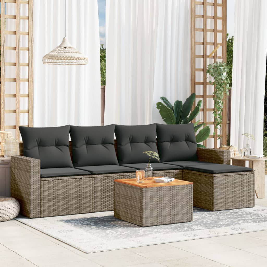 Set Divano da Giardino 6 pz con Cuscini Grigio in Polyrattan