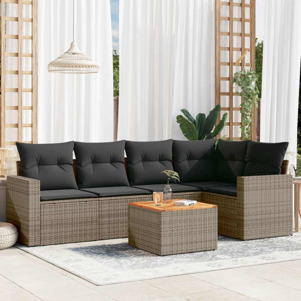 Set Divano da Giardino 6 pz con Cuscini Grigio in Polyrattan