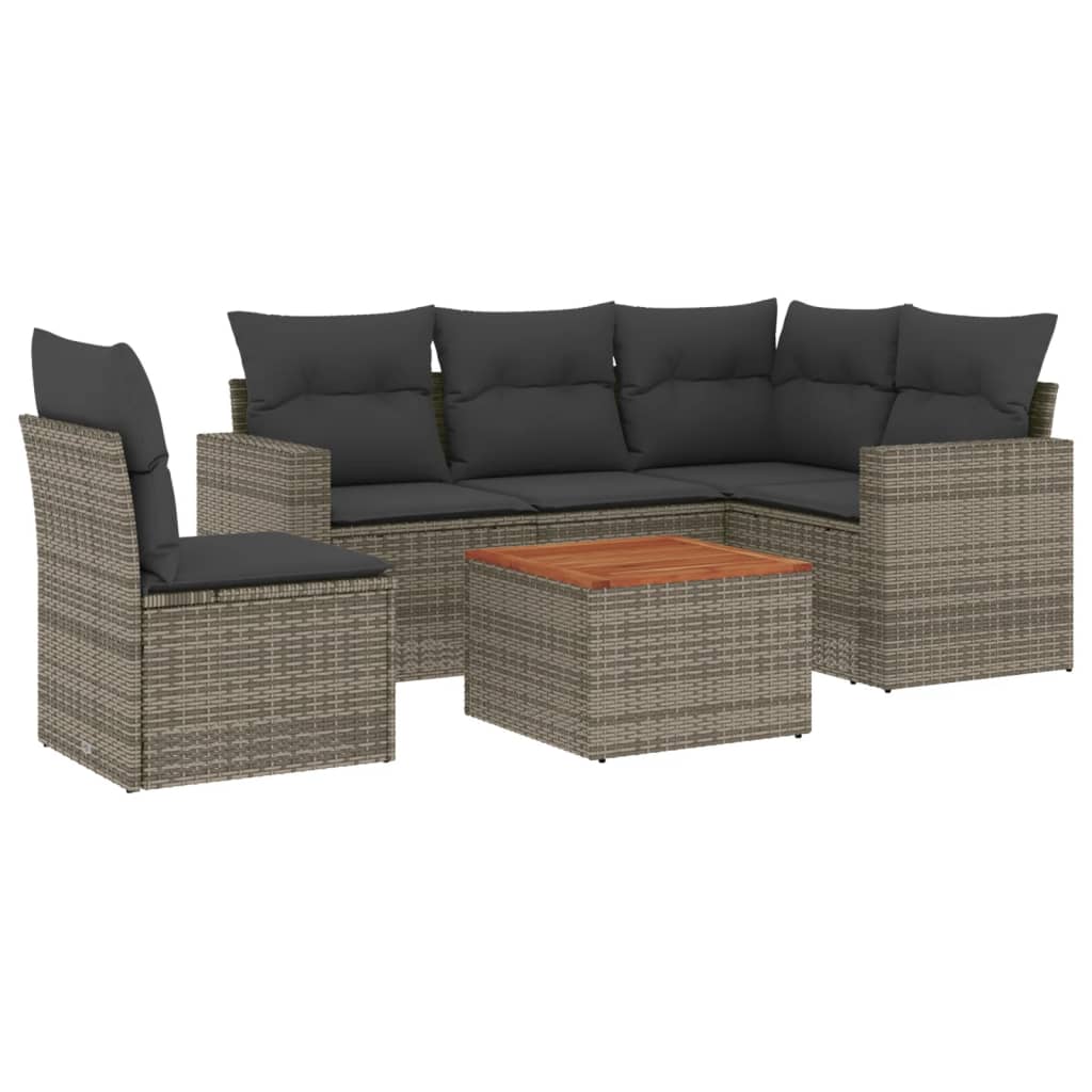 Set Divano da Giardino 6 pz con Cuscini Grigio in Polyrattan