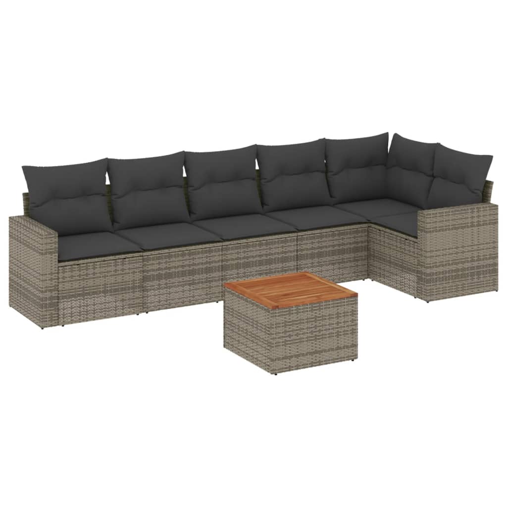 Set Divani da Giardino 7 pz con Cuscini Grigio in Polyrattan