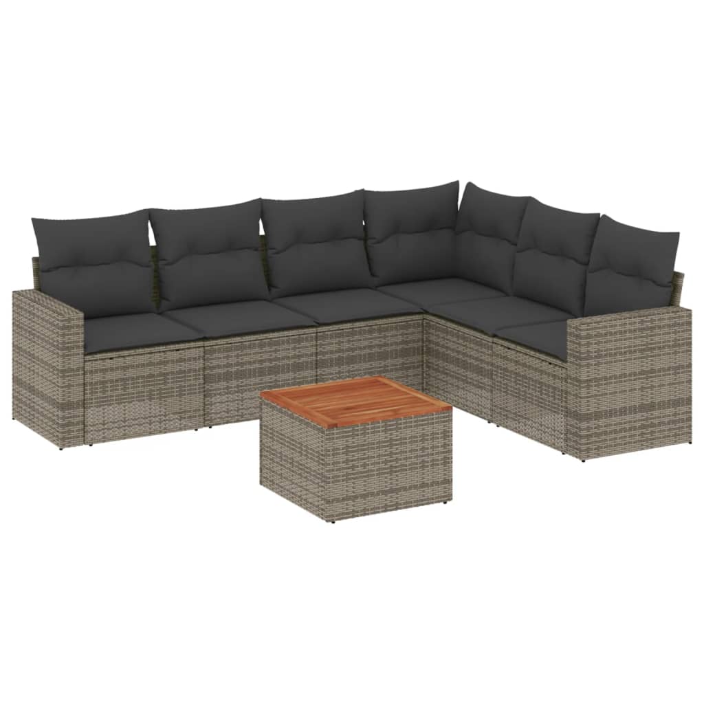 Set Divani da Giardino 7 pz con Cuscini Grigio in Polyrattan