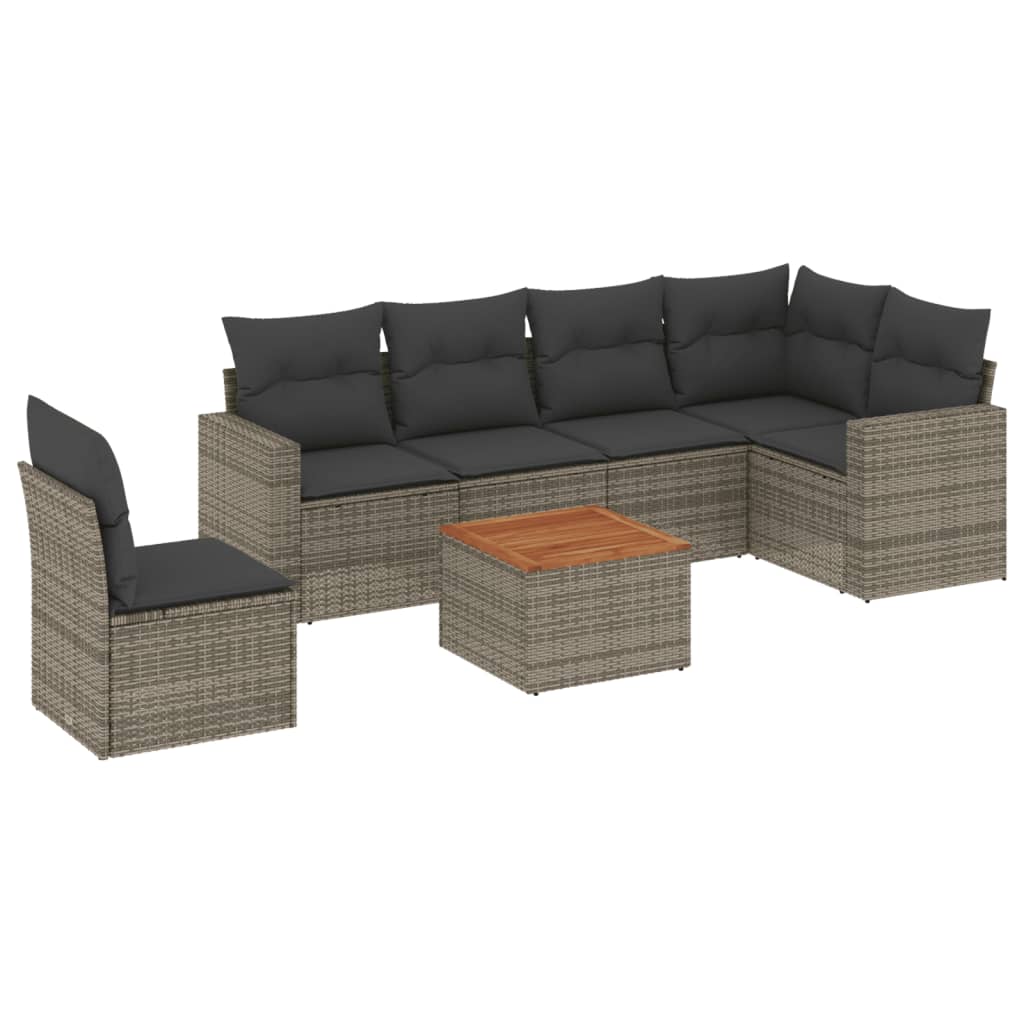 Set Divani da Giardino 7 pz con Cuscini Grigio in Polyrattan