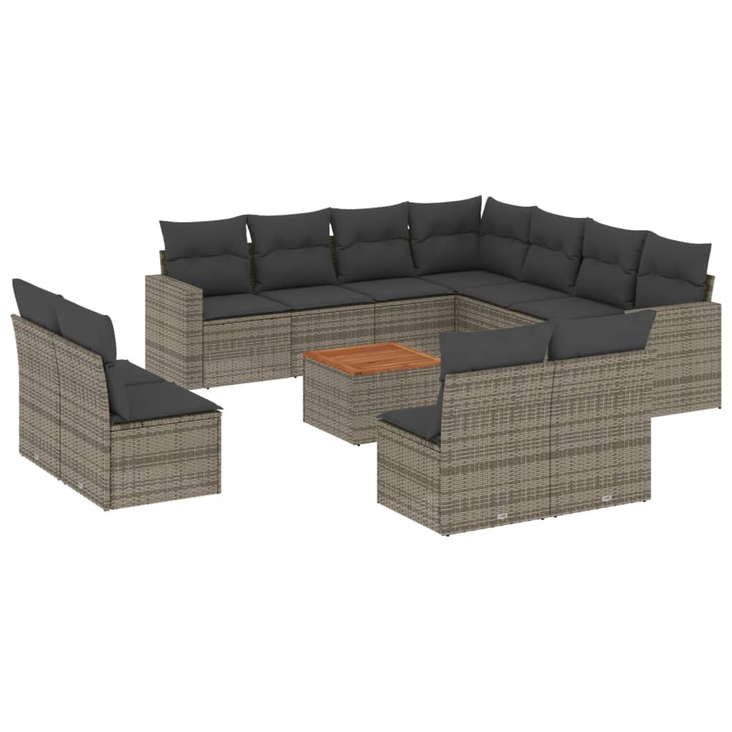 Set Divani da Giardino 12 pz con Cuscini Grigio in Polyrattan