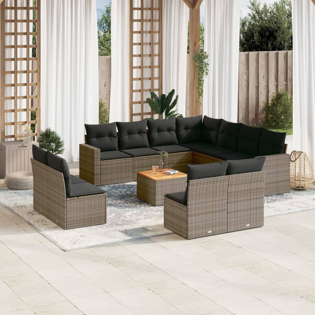 Set Divani da Giardino 12 pz con Cuscini Grigio in Polyrattan