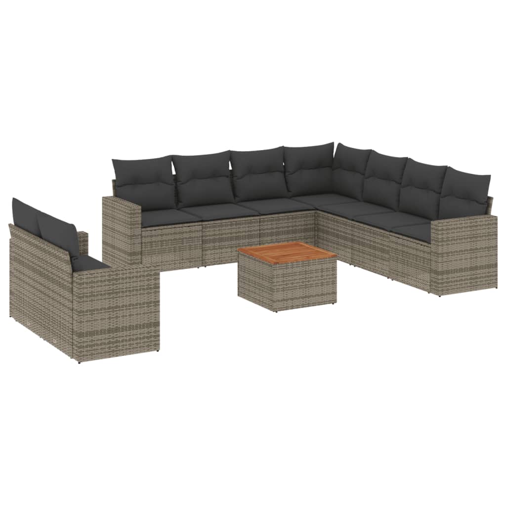 Set Divano da Giardino 10 pz con Cuscini Grigio in Polyrattan