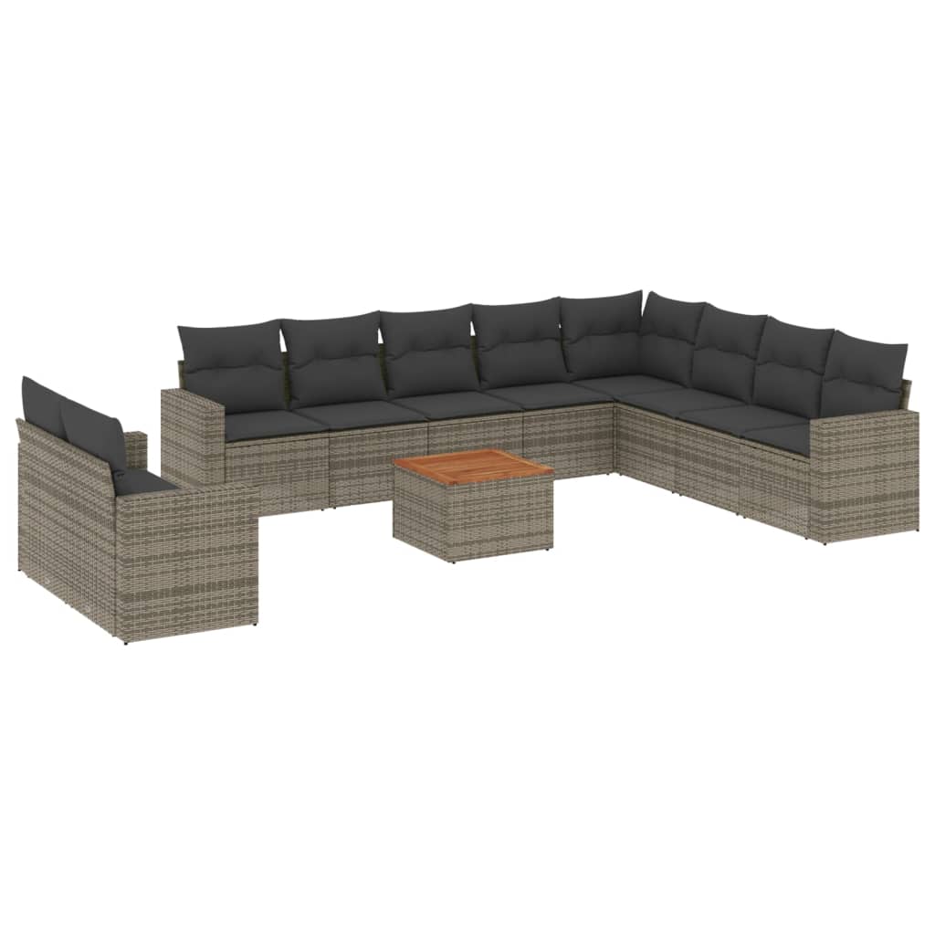 Set Divani da Giardino 11 pz con Cuscini in Polyrattan Grigio