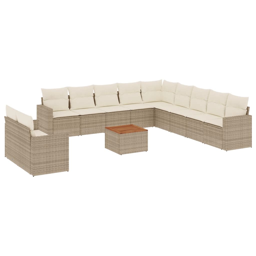 Set Divani da Giardino 12 pz con Cuscini Beige in Polyrattan