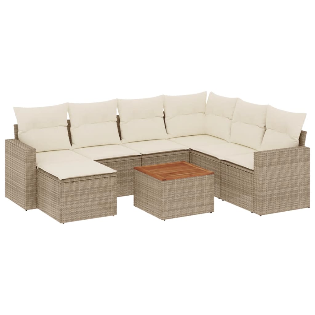 Set Divano da Giardino 8 pz con Cuscini Beige in Polyrattan