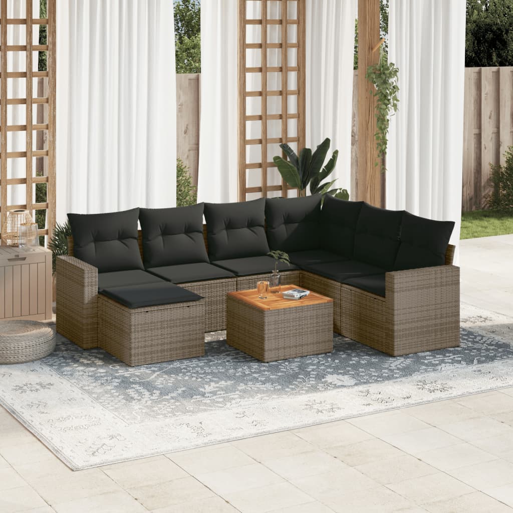 Set Divano da Giardino 8 pz con Cuscini Grigio in Polyrattan