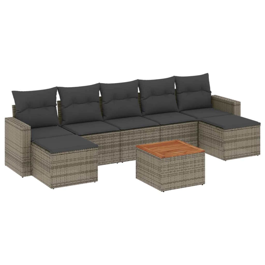 Set Divano da Giardino 8 pz con Cuscini Grigio in Polyrattan