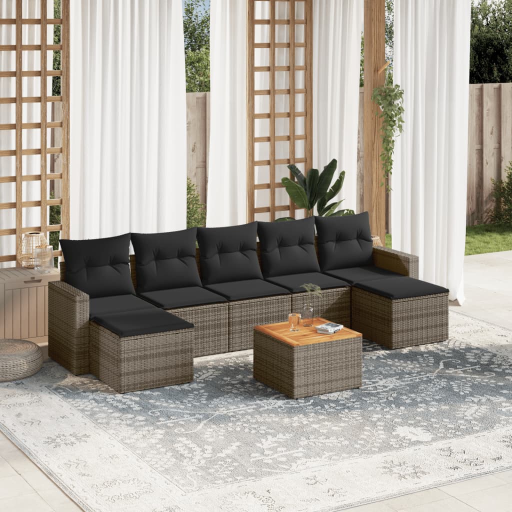 Set Divano da Giardino 8 pz con Cuscini Grigio in Polyrattan