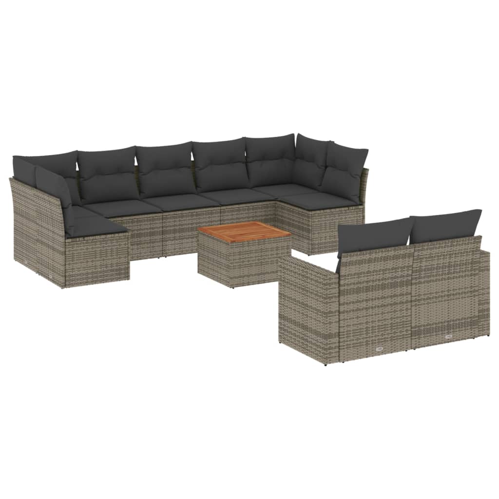 Set Divano da Giardino 10 pz con Cuscini Grigio in Polyrattan