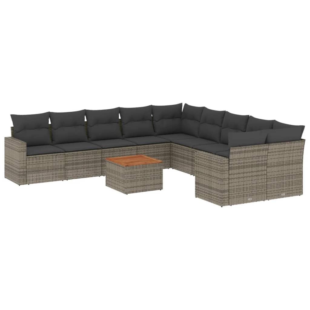 Set Divani da Giardino 11 pz con Cuscini in Polyrattan Grigio