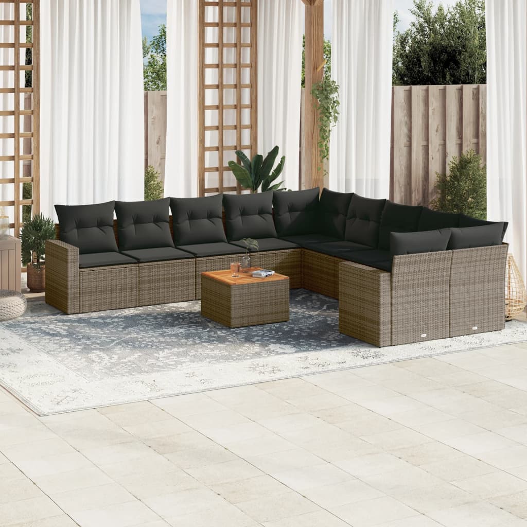 Set Divani da Giardino 11 pz con Cuscini in Polyrattan Grigio