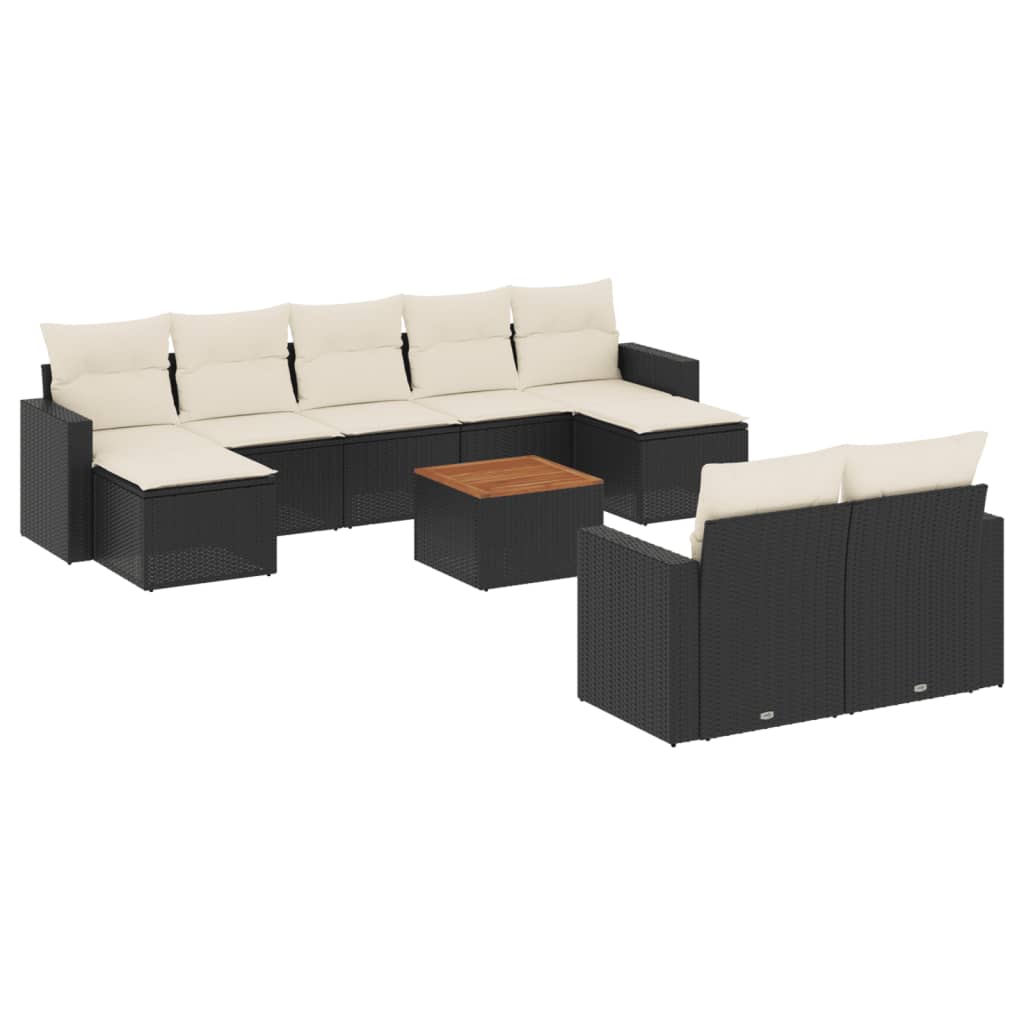 Set Divani da Giardino 10pz con Cuscini in Polyrattan Nero