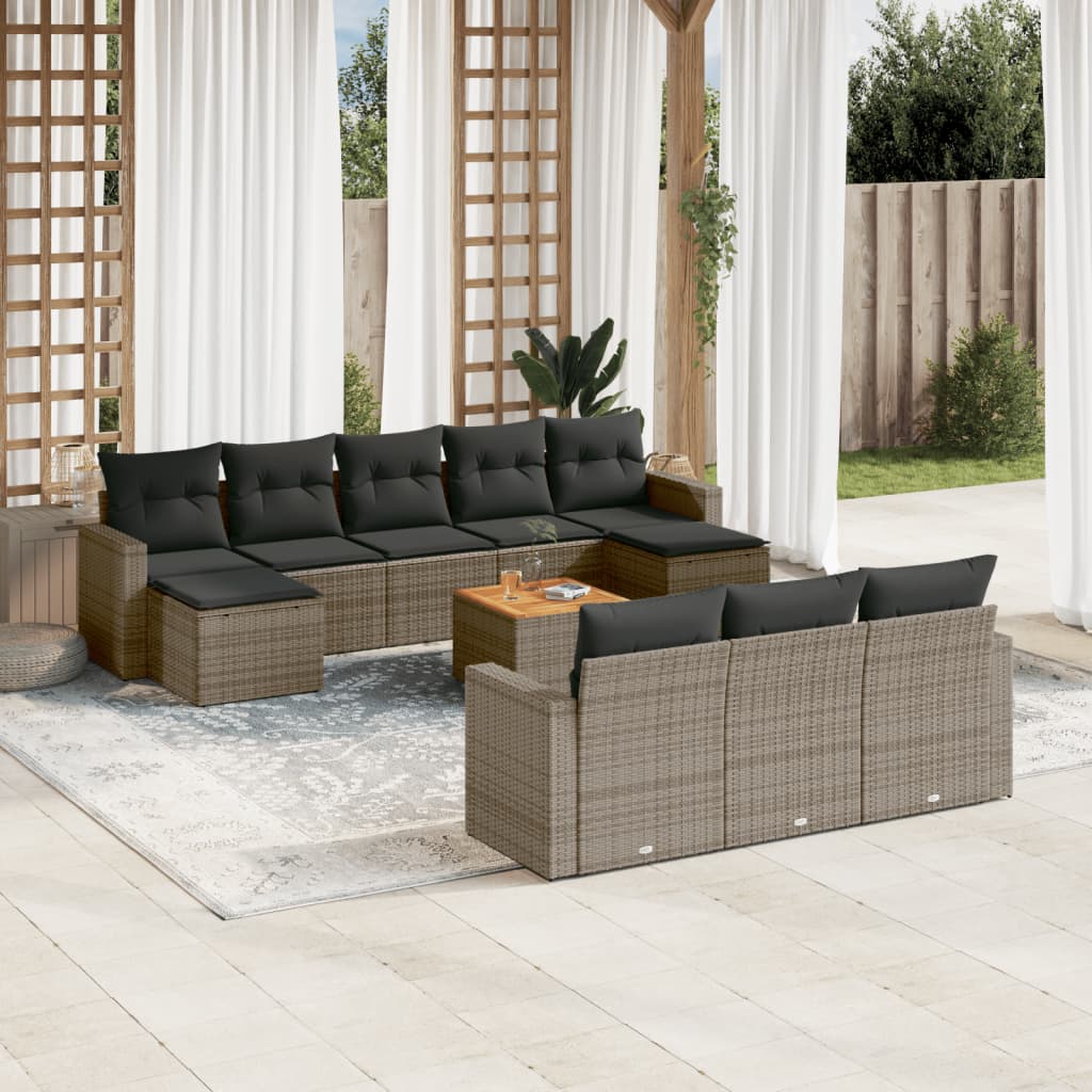 Set Divani da Giardino 11 pz con Cuscini in Polyrattan Grigio