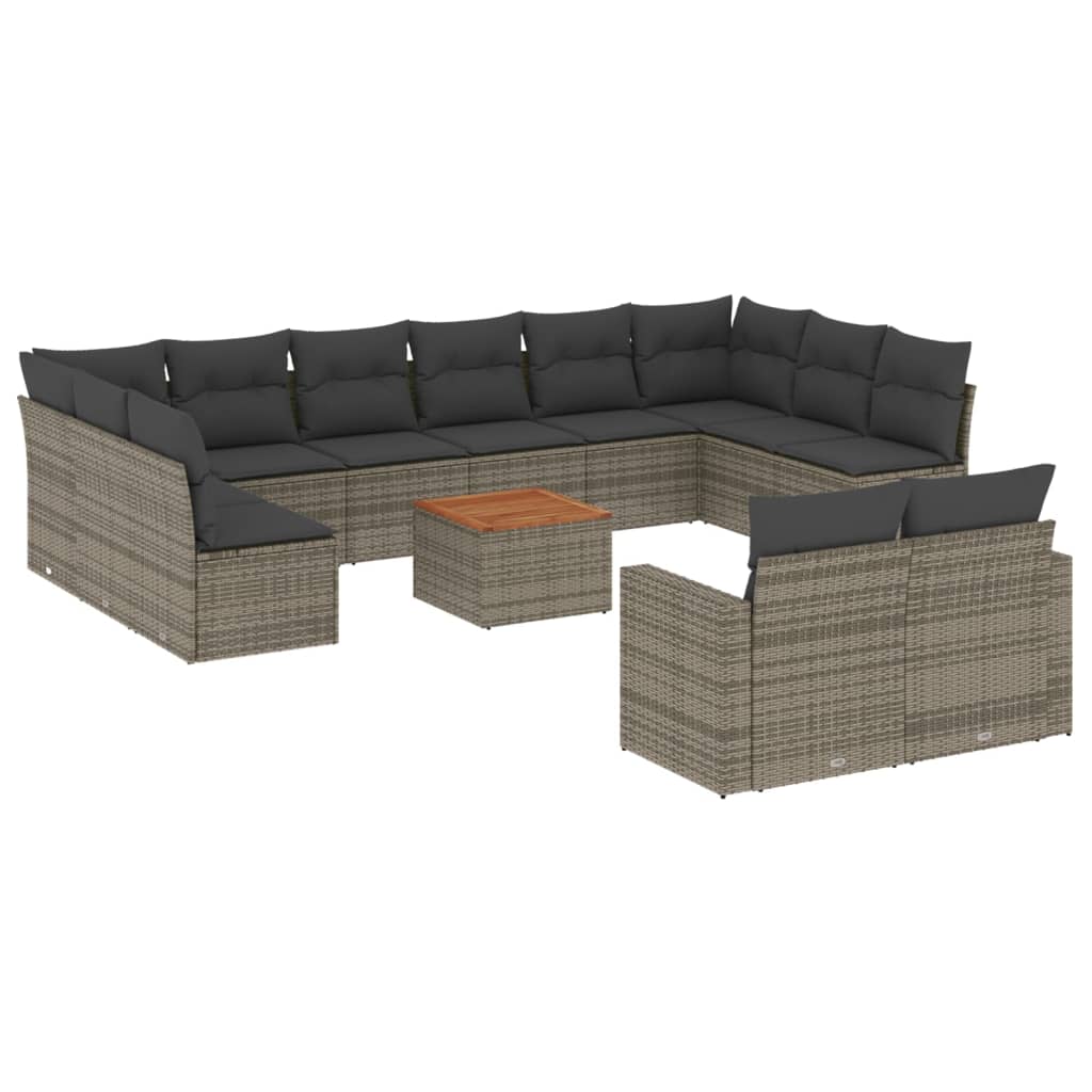 Set Divani da Giardino 13 pz con Cuscini Grigio in Polyrattan