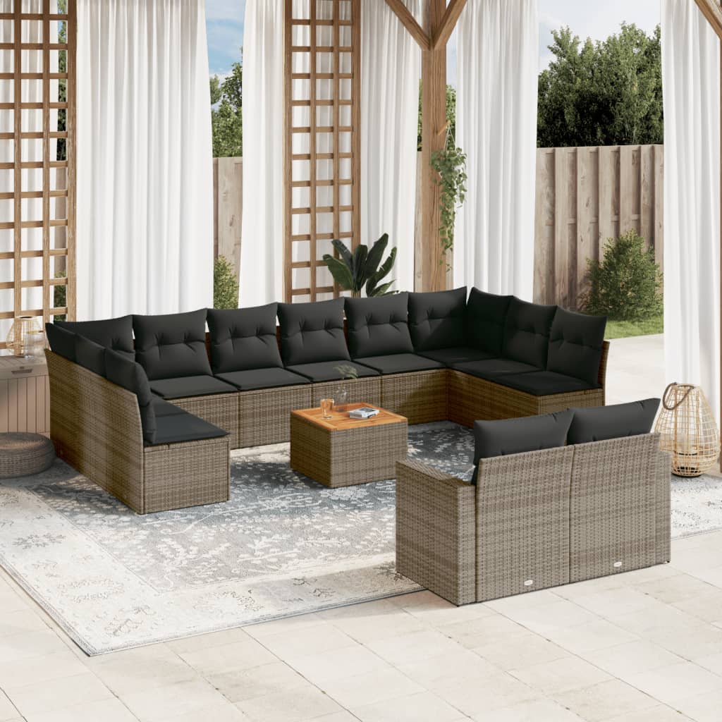 Set Divani da Giardino 13 pz con Cuscini Grigio in Polyrattan