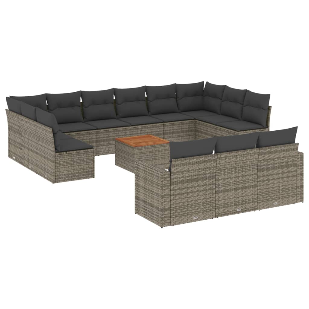 Set Divani da Giardino 14pz con Cuscini in Polyrattan Grigio