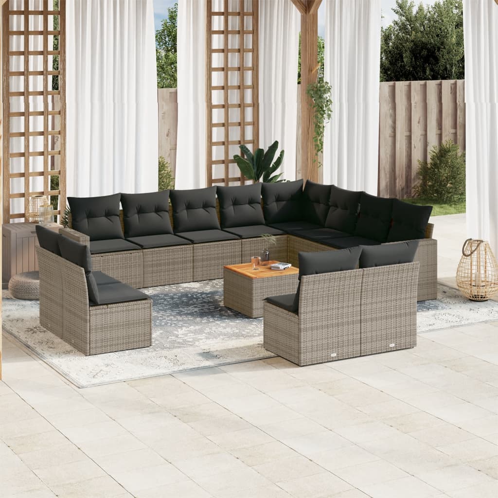 Set Divani da Giardino 13 pz con Cuscini Grigio in Polyrattan