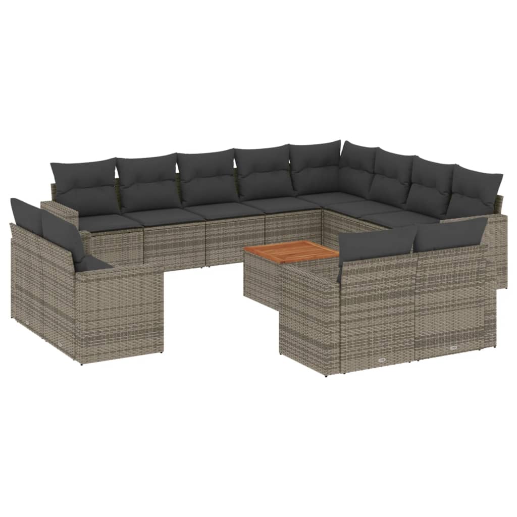 Set Divani da Giardino 13 pz con Cuscini Grigio in Polyrattan