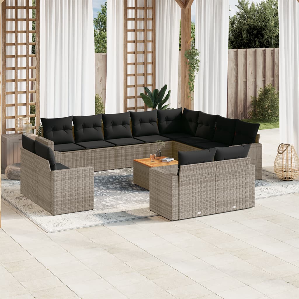 Set Divani da Giardino 13 pz con Cuscini Grigio in Polyrattan