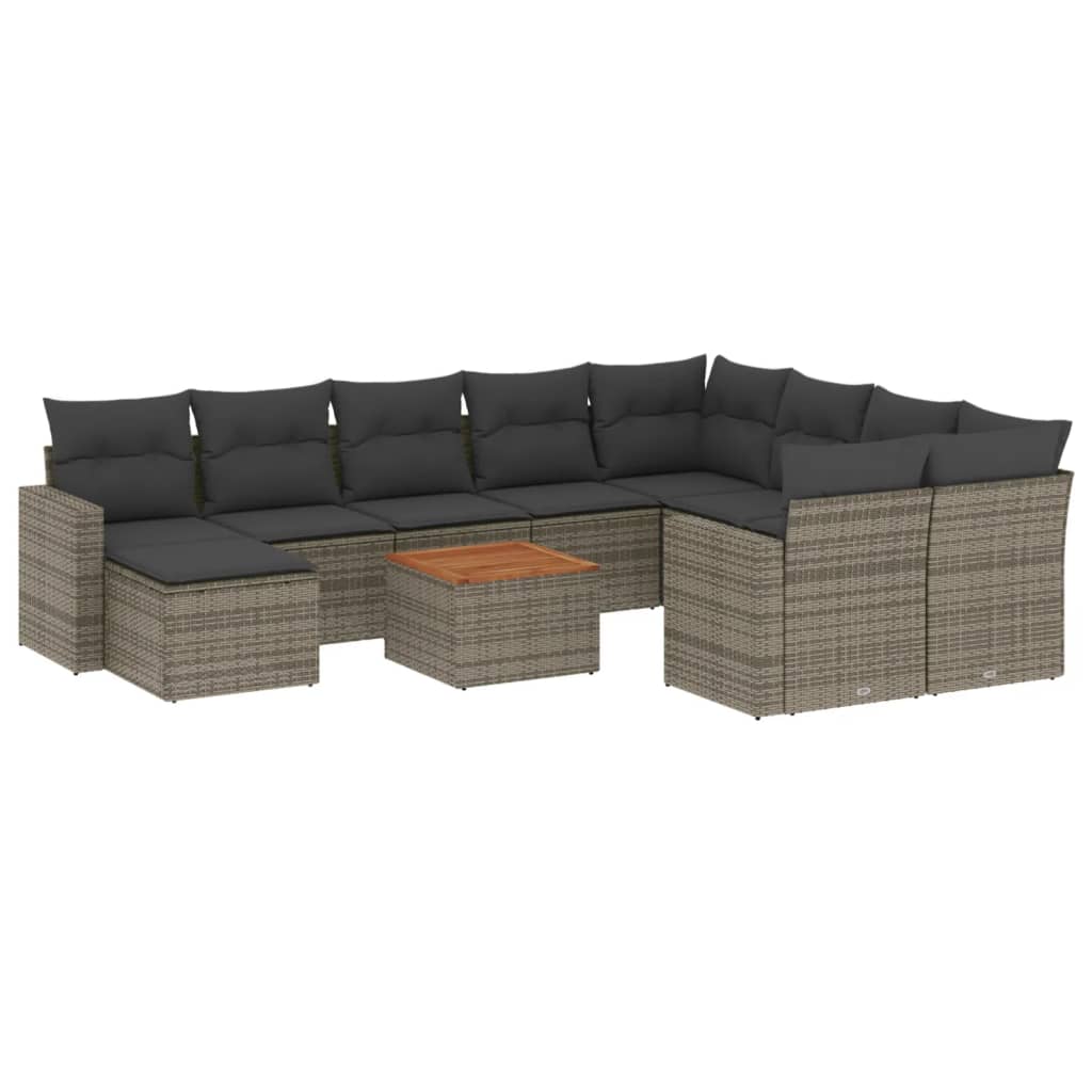 Set Divani da Giardino 11 pz con Cuscini in Polyrattan Grigio