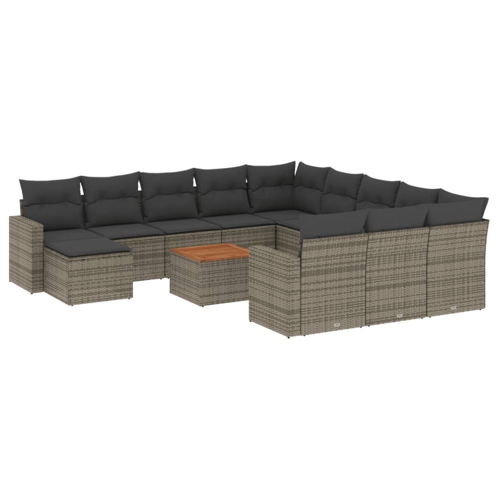 Set Divani da Giardino 13 pz con Cuscini Grigio in Polyrattan