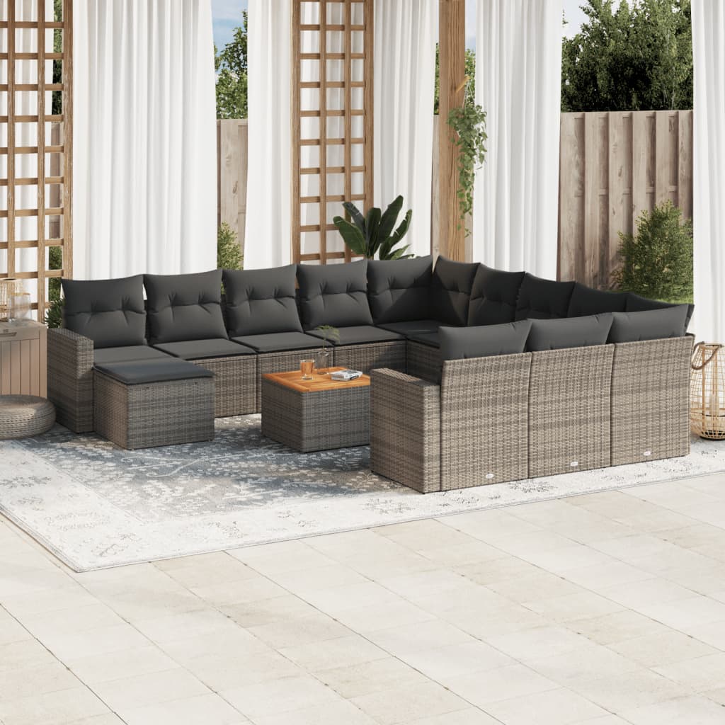 Set Divani da Giardino 13 pz con Cuscini Grigio in Polyrattan