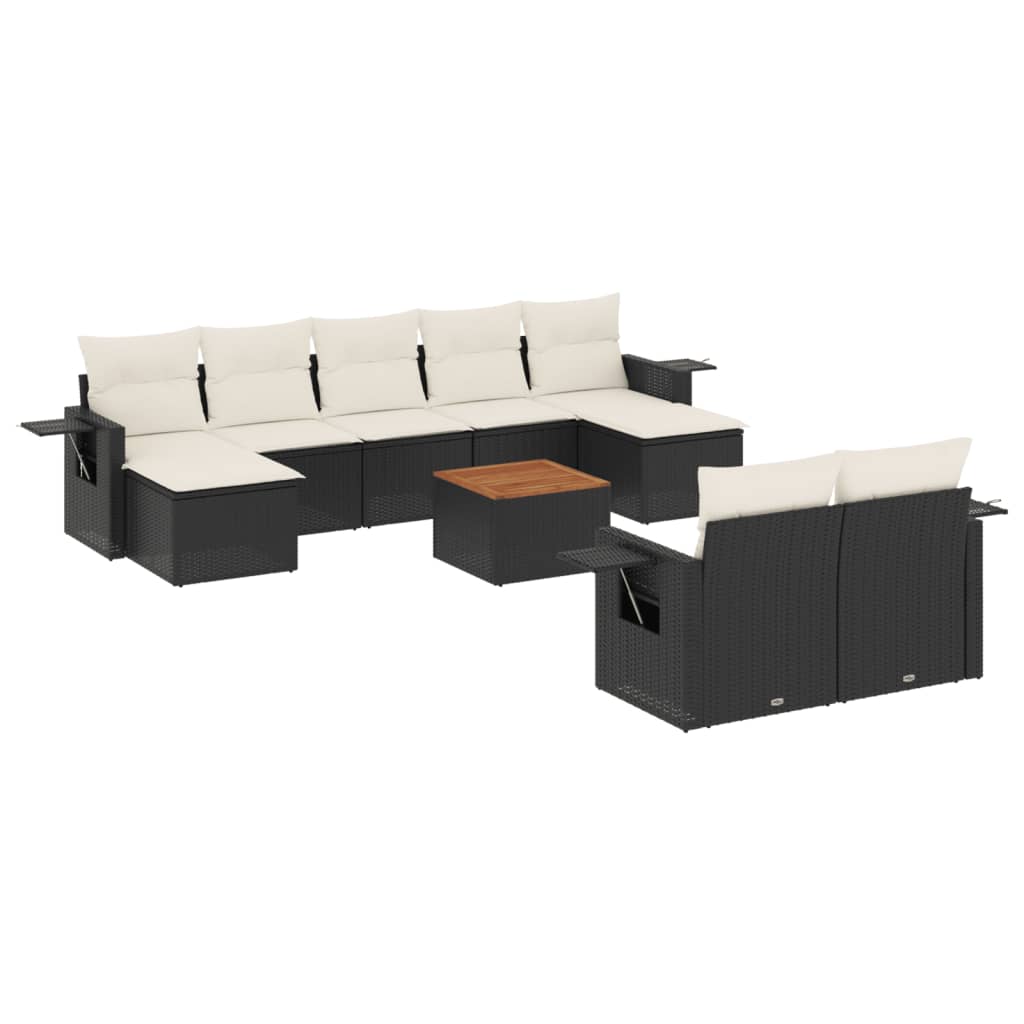 Set Divani da Giardino 10pz con Cuscini in Polyrattan Nero