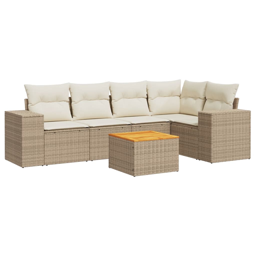 Set Divano da Giardino 6 pz con Cuscini Beige in Polyrattan