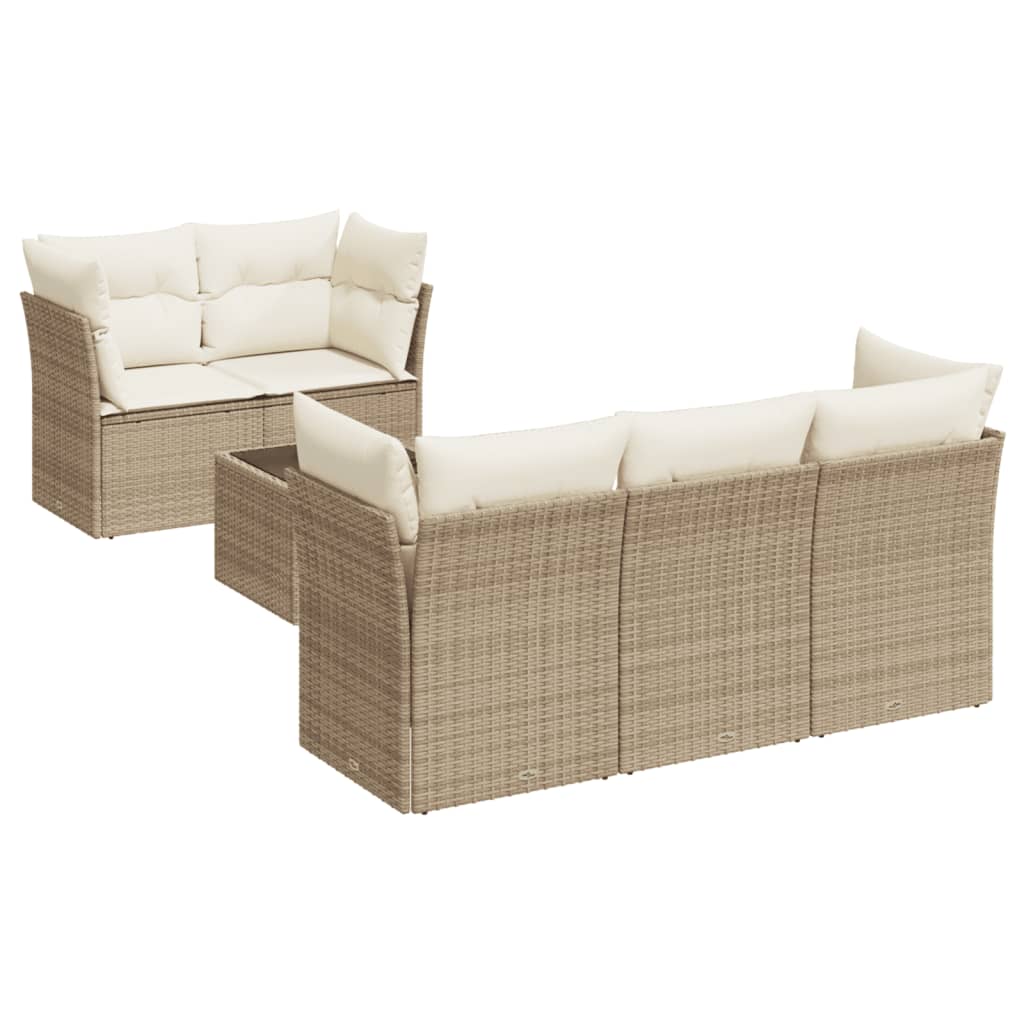 Set Divano da Giardino 6 pz con Cuscini Beige in Polyrattan