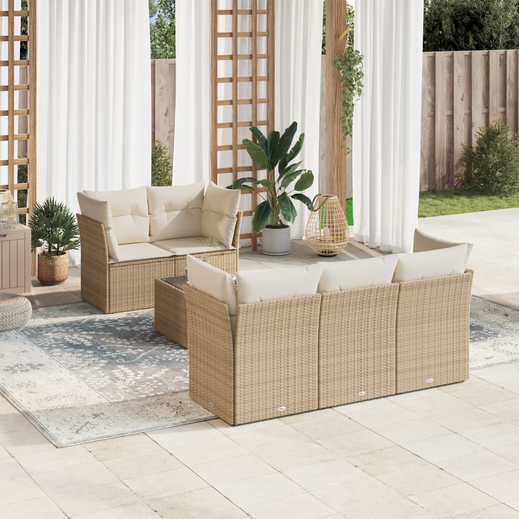 Set Divano da Giardino 6 pz con Cuscini Beige in Polyrattan