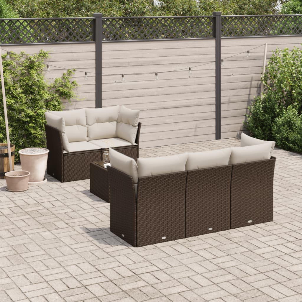 Set Divano da Giardino 6 pz con Cuscini Marrone in Polyrattan