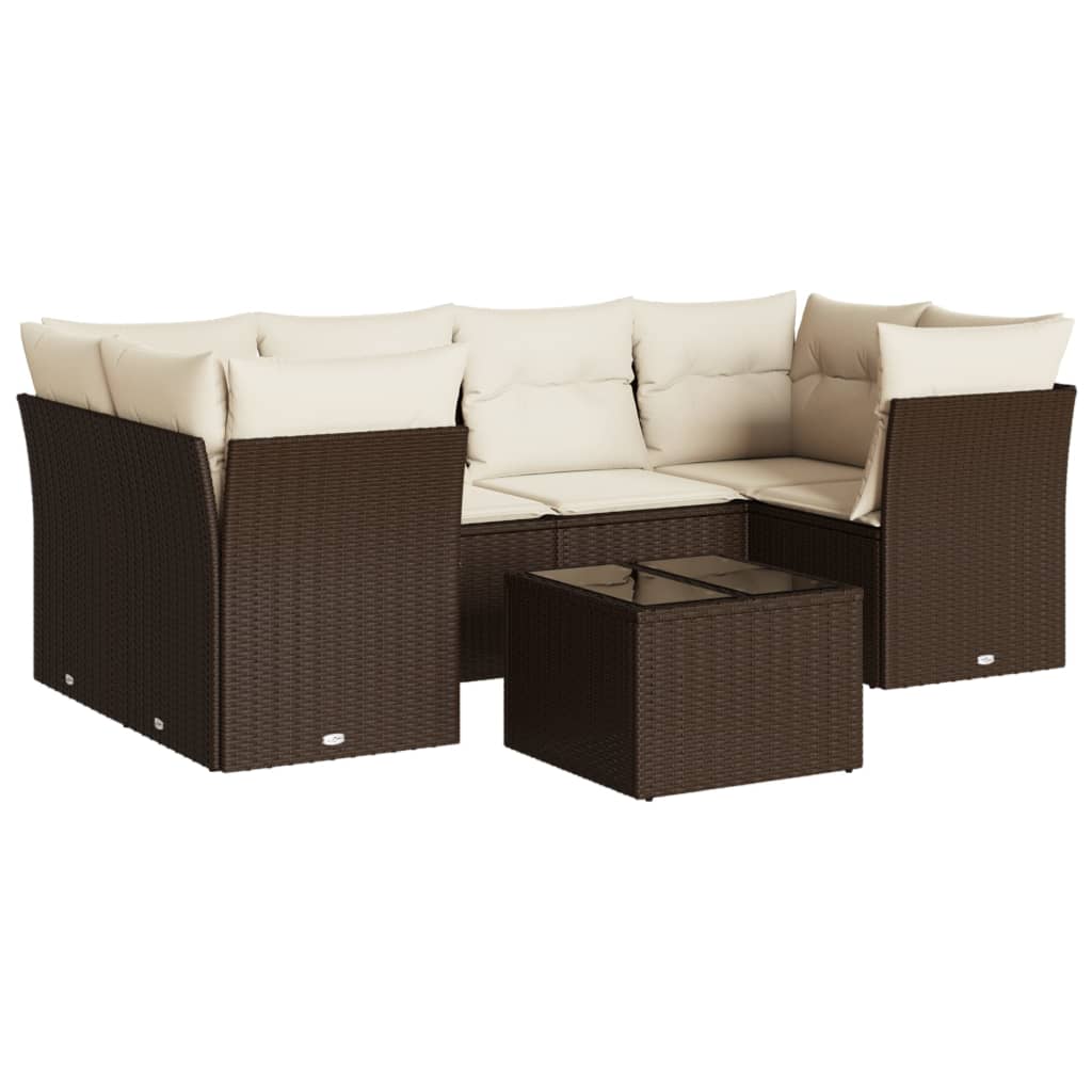 Set Divani da Giardino 7 pz con Cuscini Marrone in Polyrattan