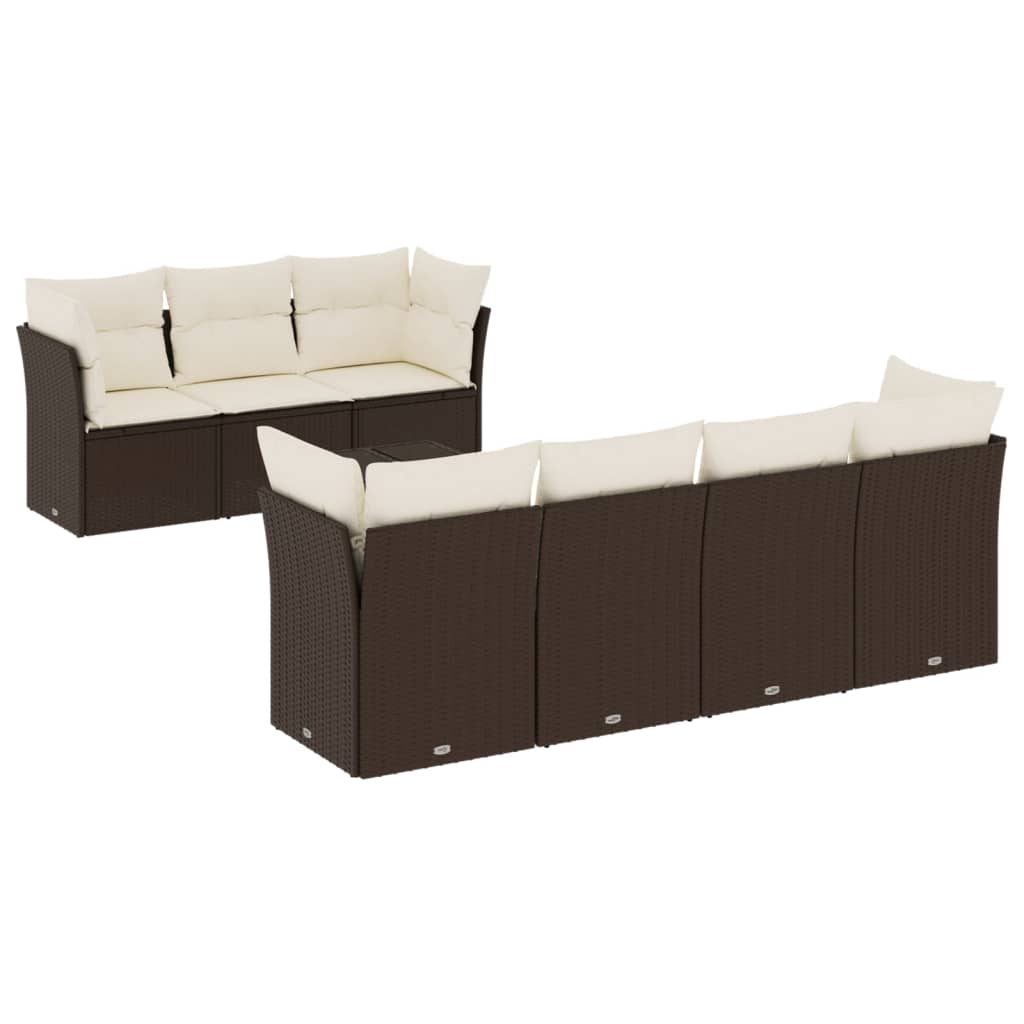 Set Divani da Giardino 8 pz con Cuscini Marrone in Polyrattan