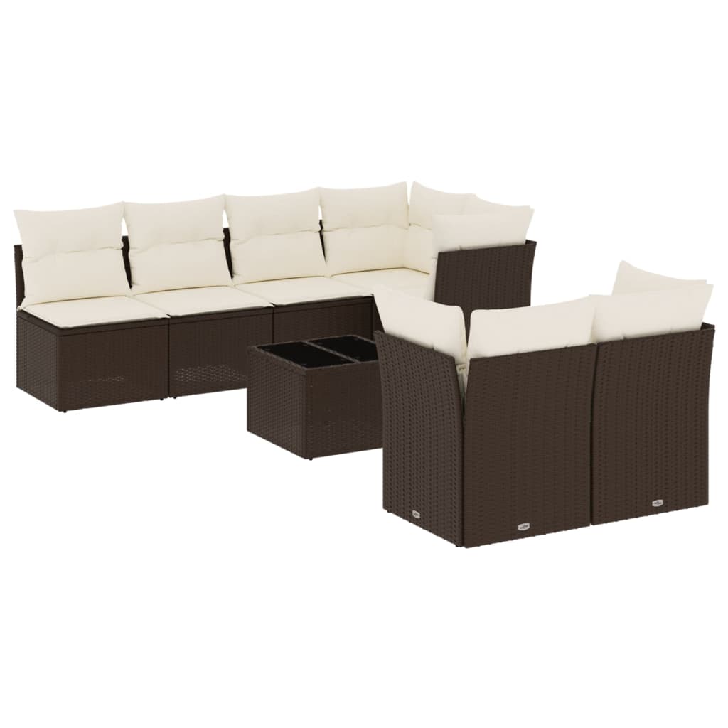 Set Divani da Giardino 8 pz con Cuscini Marrone in Polyrattan