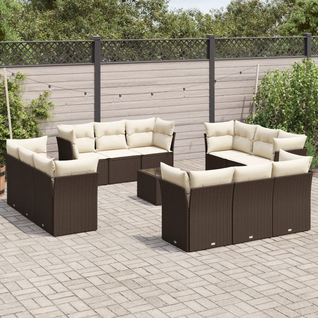 Set Divani da Giardino 13 pz con Cuscini Marrone in Polyrattan