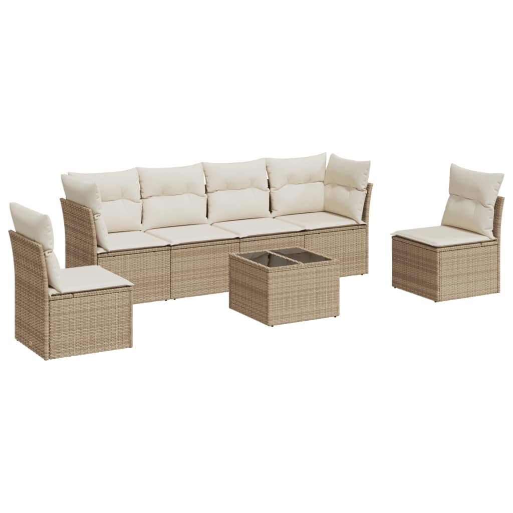 Set Divani da Giardino 7 pz con Cuscini Beige in Polyrattan